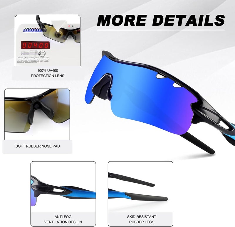 BangLong Polarized Sports Sunglasses Cycling Sun Glasses for Men Women with 5 Interchangeable Lenes for Running Baseball Golf - Image 5